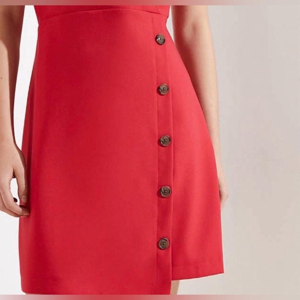 LOFT Red Sleeveless Button Front Mini Dress - Picture 3 of 13